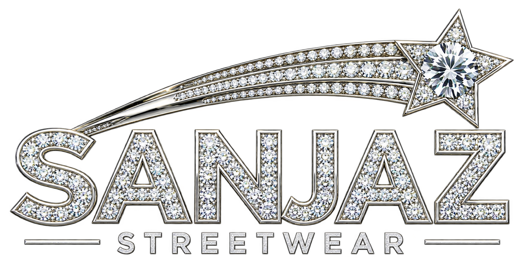 SANJAZ Streetwear, logo plateado con estrella y pedrería